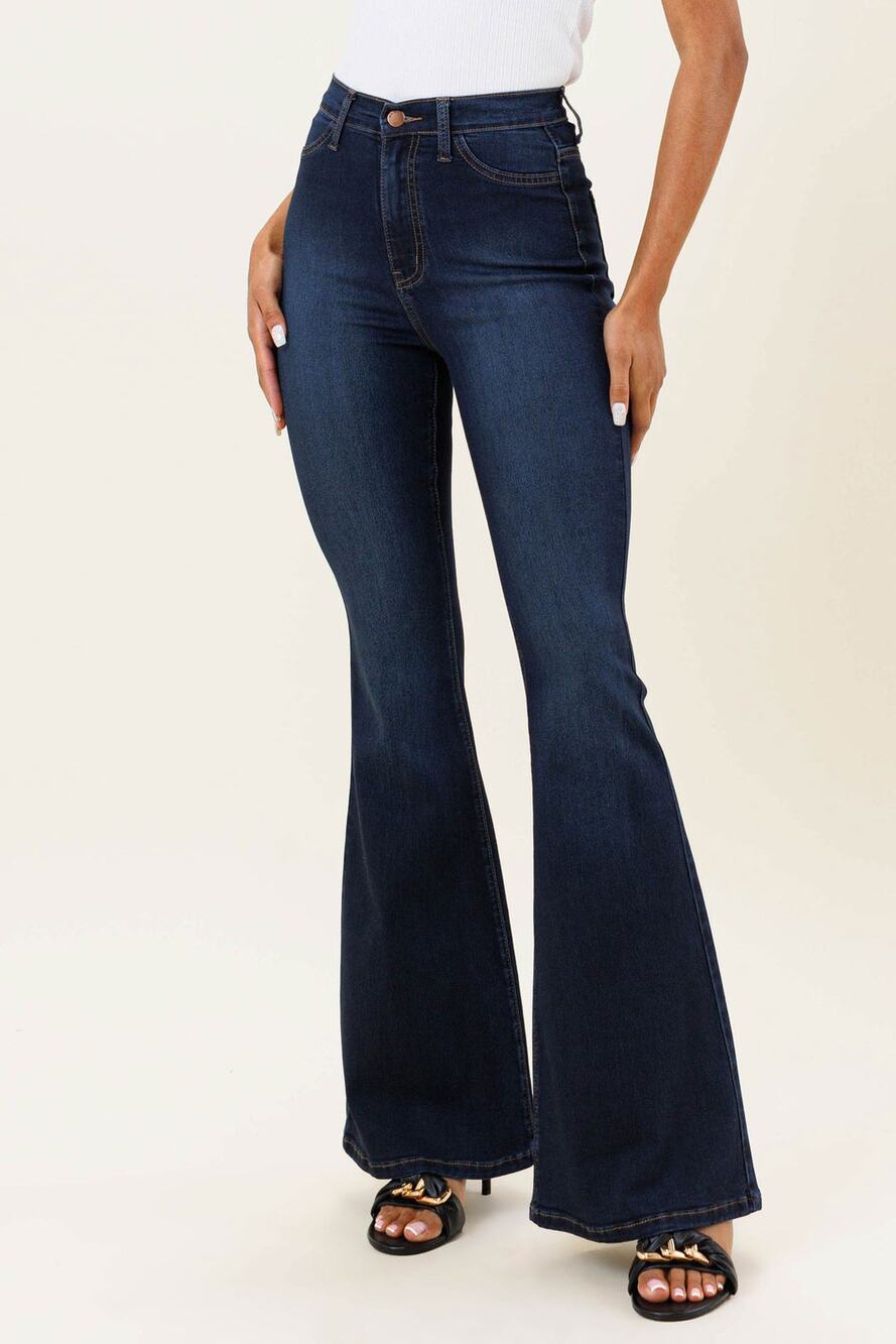 Vibrant MIU Tall Bell Flare Dark Blue Jean Boho Western High Rise Junior 13 3762